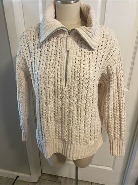 Aerie Cream Cable-Knit Half-Zip Pullover Sweater